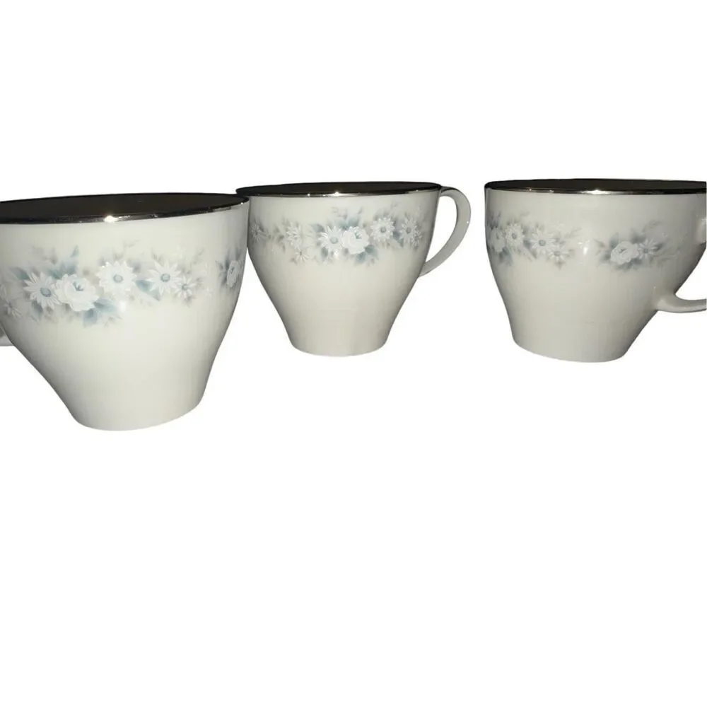 Noritake Yorkdale Ivory China set of 3 Blue & White Floral‎ Tea Cups Japan style